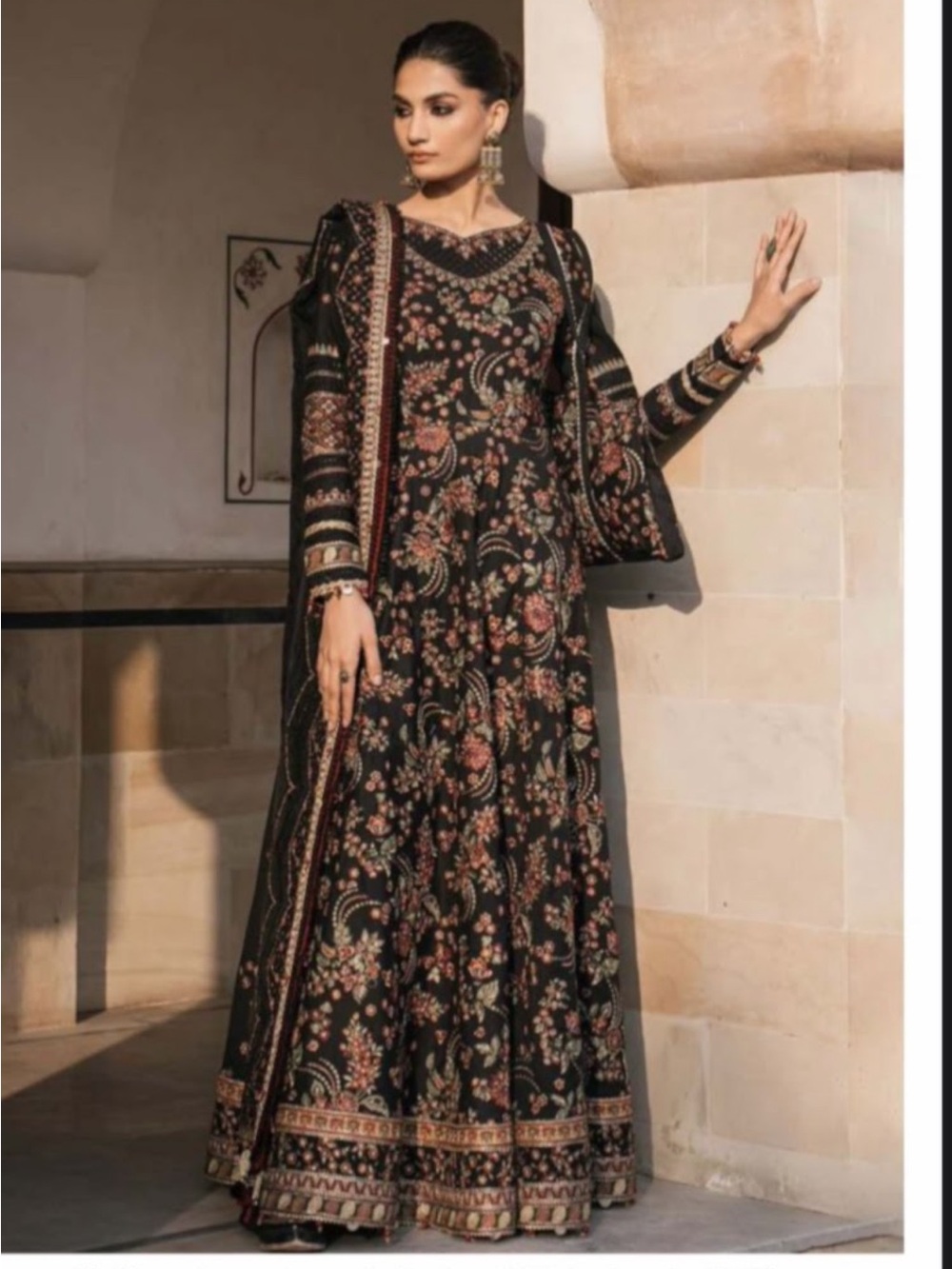 Black Printed Ethnic Long Maxi Dress / Anarkali Jazmine brand